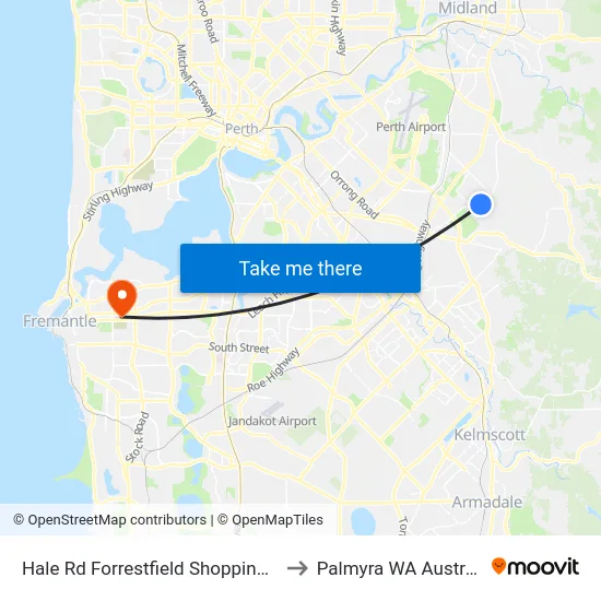 Hale Rd Forrestfield Shopping Ctr to Palmyra WA Australia map