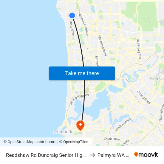 Readshaw Rd Duncraig Senior High School Stand 4 to Palmyra WA Australia map