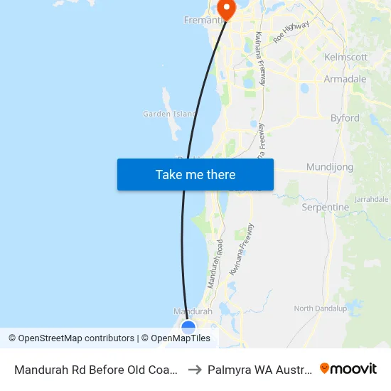 Mandurah Rd Before Old Coast Rd to Palmyra WA Australia map