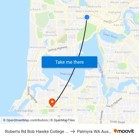 Roberts Rd Bob Hawke College Stand 2 to Palmyra WA Australia map