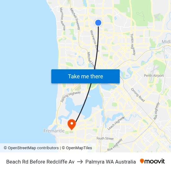 Beach Rd Before Redcliffe Av to Palmyra WA Australia map