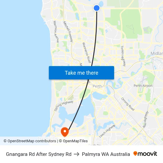 Gnangara Rd After Sydney Rd to Palmyra WA Australia map