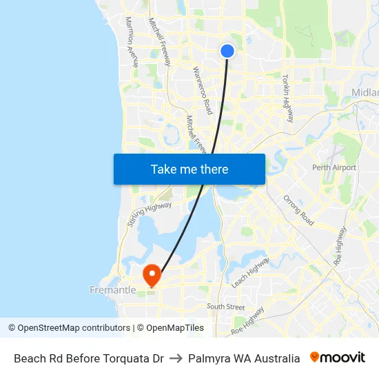 Beach Rd Before Torquata Dr to Palmyra WA Australia map