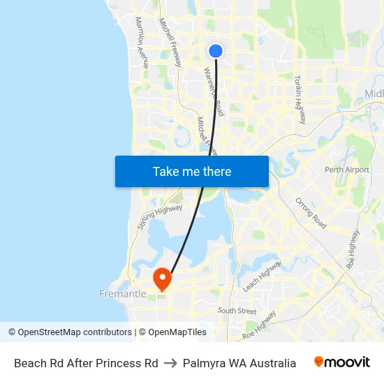 Beach Rd After Princess Rd to Palmyra WA Australia map