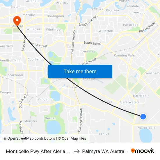 Monticello Pwy After Aleria Wy to Palmyra WA Australia map