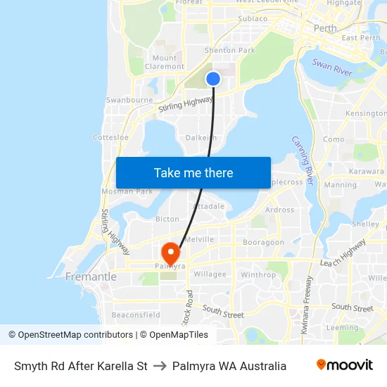 Smyth Rd After Karella St to Palmyra WA Australia map