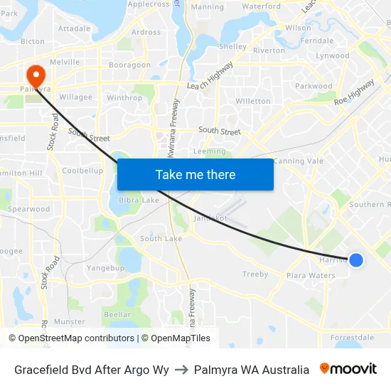 Gracefield Bvd After Argo Wy to Palmyra WA Australia map