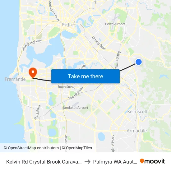 Kelvin Rd Crystal Brook Caravan Park to Palmyra WA Australia map