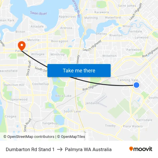 Dumbarton Rd Stand 1 to Palmyra WA Australia map