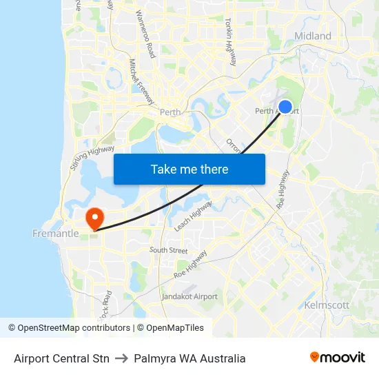 Airport Central Stn to Palmyra WA Australia map