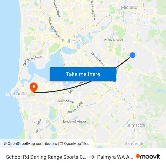 School Rd Darling Range Sports College Stand 2 to Palmyra WA Australia map