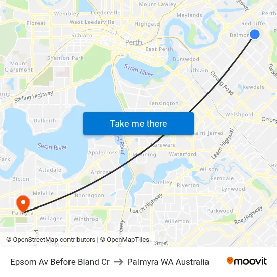 Epsom Av Before Bland Cr to Palmyra WA Australia map