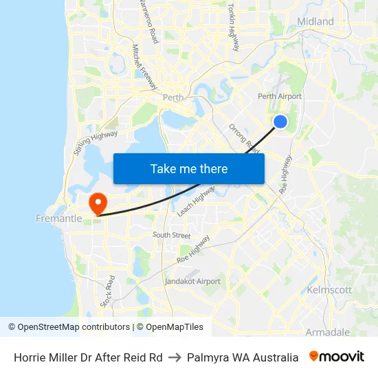 Horrie Miller Dr After Reid Rd to Palmyra WA Australia map