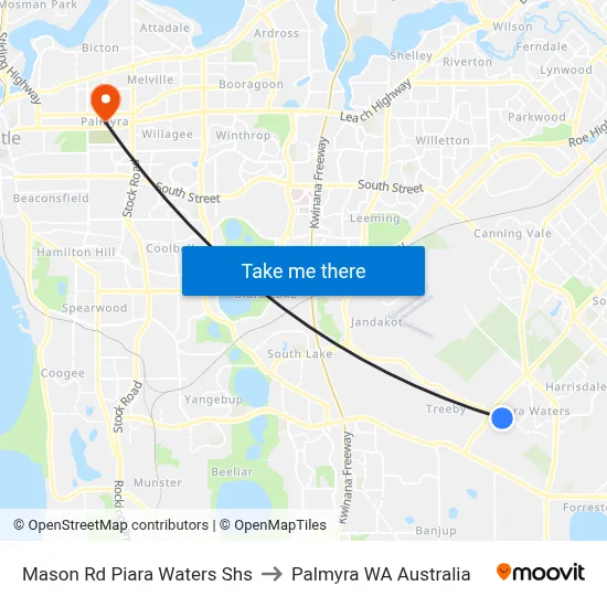 Mason Rd Piara Waters Shs to Palmyra WA Australia map