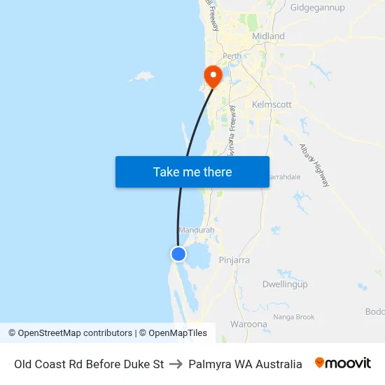 Old Coast Rd Before Duke St to Palmyra WA Australia map