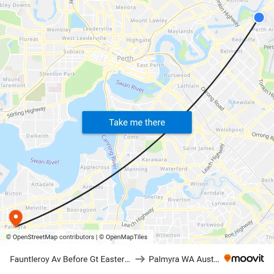 Fauntleroy Av Before Gt Eastern Hwy to Palmyra WA Australia map