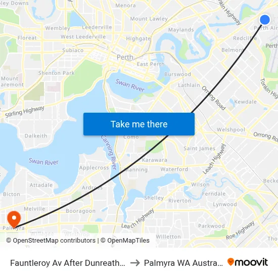 Fauntleroy Av After Dunreath Dr to Palmyra WA Australia map