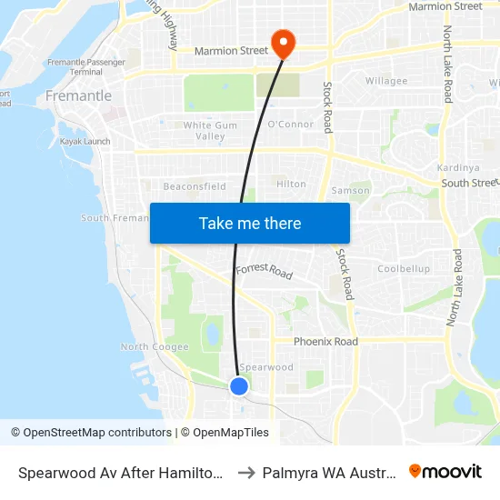 Spearwood Av After Hamilton Rd to Palmyra WA Australia map