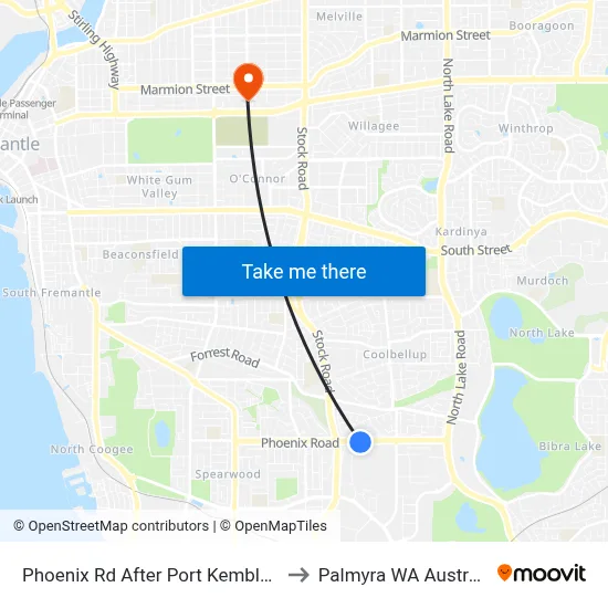 Phoenix Rd After Port Kembla Dr to Palmyra WA Australia map