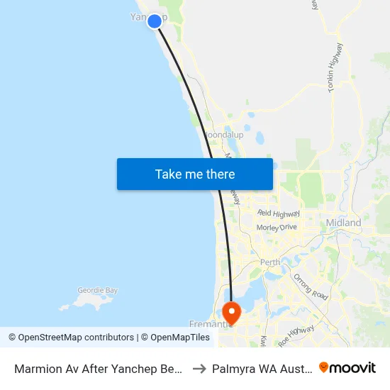 Marmion Av After Yanchep Beach Rd to Palmyra WA Australia map