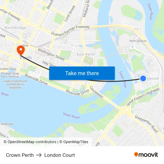 Crown Perth to London Court map