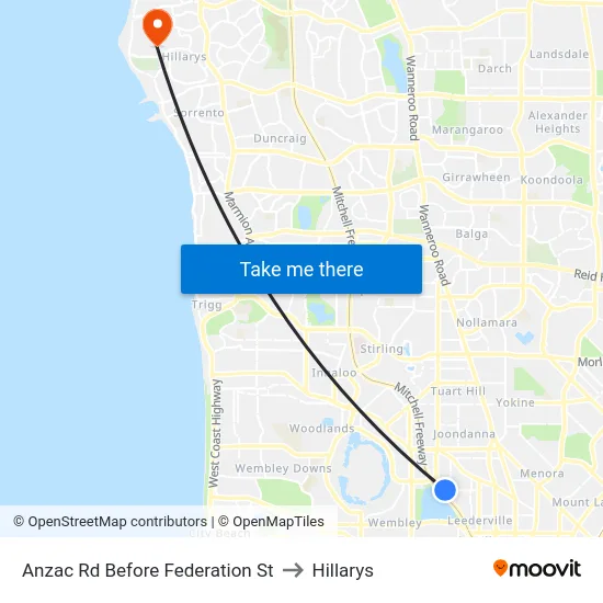Anzac Rd Before Federation St to Hillarys map