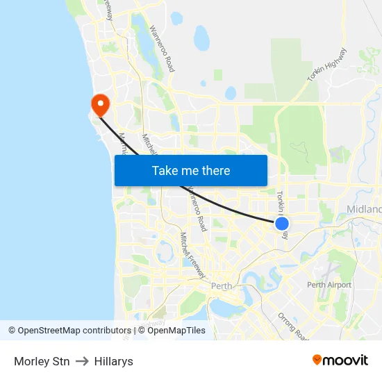Morley Stn to Hillarys map