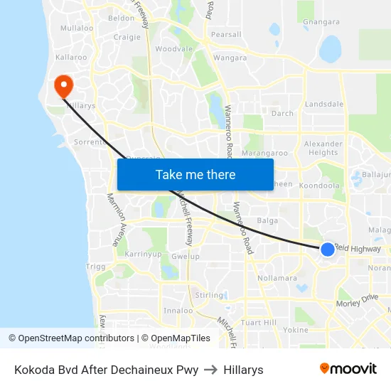 Kokoda Bvd After Dechaineux Pwy to Hillarys map