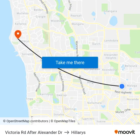 Victoria Rd After Alexander Dr to Hillarys map