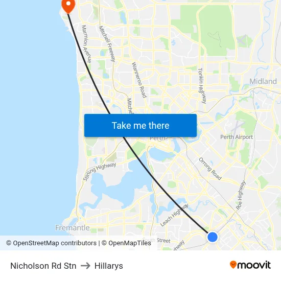 Nicholson Rd Stn to Hillarys map