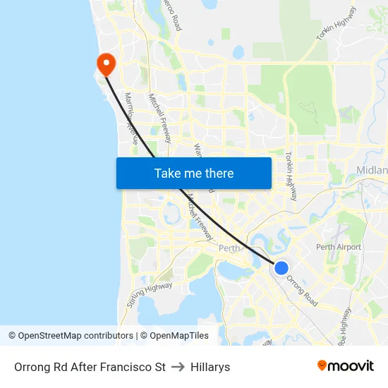 Orrong Rd After Francisco St to Hillarys map