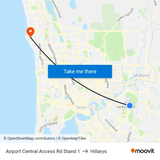 Airport Central Access Rd Stand 1 to Hillarys map