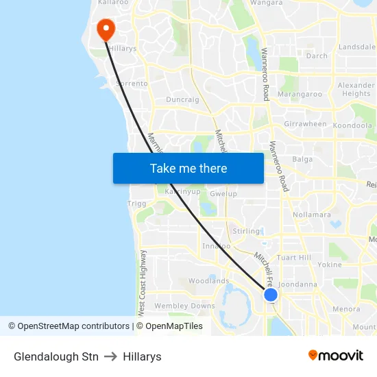 Glendalough Stn to Hillarys map