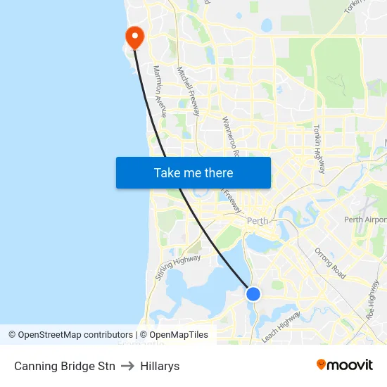 Canning Bridge Stn to Hillarys map