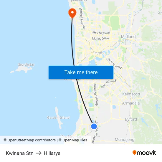 Kwinana Stn to Hillarys map