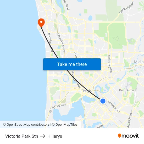 Victoria Park Stn to Hillarys map
