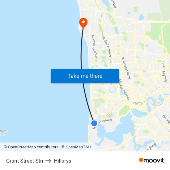 Grant Street Stn to Hillarys map