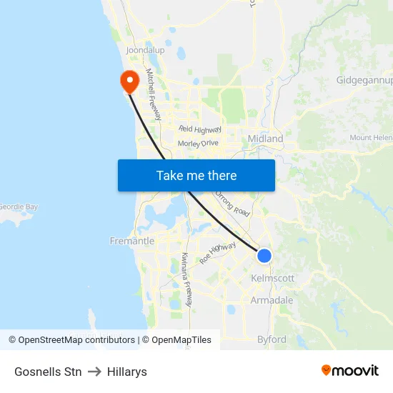 Gosnells Stn to Hillarys map