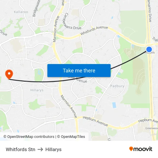 Whitfords Stn to Hillarys map