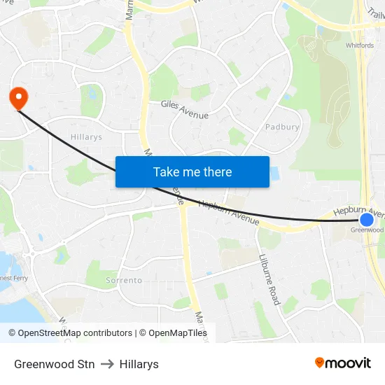 Greenwood Stn to Hillarys map