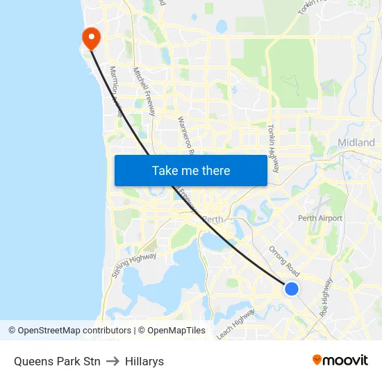 Queens Park Stn to Hillarys map