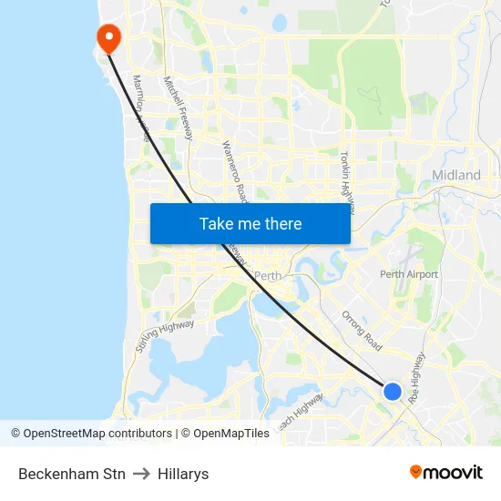 Beckenham Stn to Hillarys map