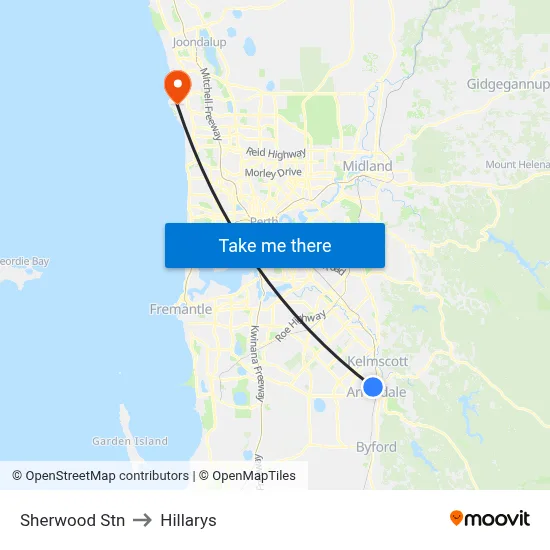 Sherwood Stn to Hillarys map