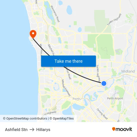 Ashfield Stn to Hillarys map