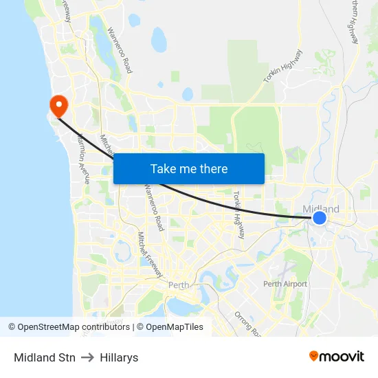 Midland Stn to Hillarys map
