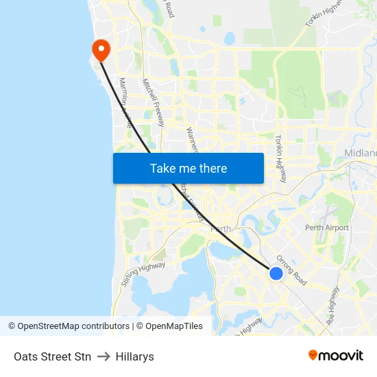 Oats Street Stn to Hillarys map