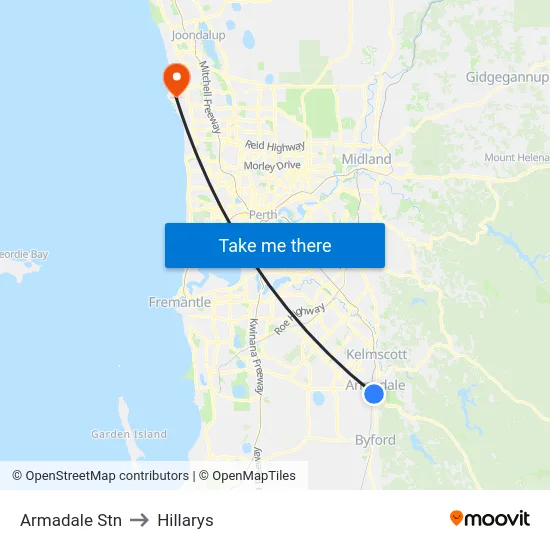 Armadale Stn to Hillarys map