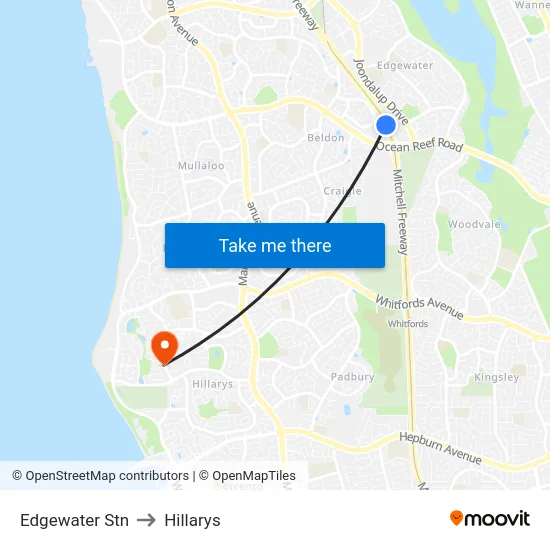 Edgewater Stn to Hillarys map