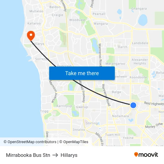 Mirrabooka Bus Stn to Hillarys map