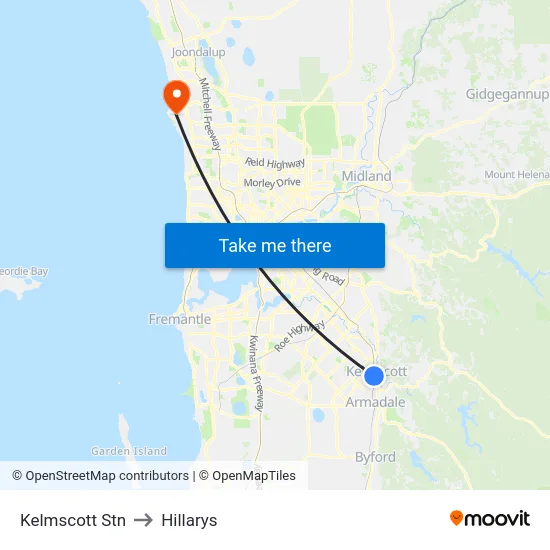 Kelmscott Stn to Hillarys map